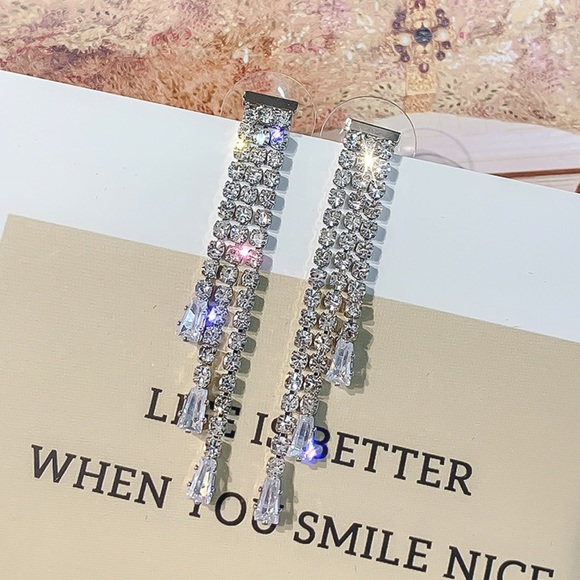 Jewelry - Crystal Tassel 925 Stamped Silver Ear Pin Earrings